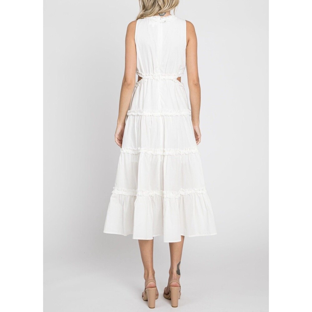 &Merci Women’s White Ruffle Tiered Cut-Out Midi Cottage Beach Dress Size Large - Picture 3 of 15